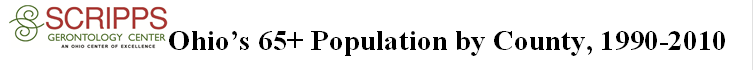  Ohiofs 65+ Population by County, 1990-2010