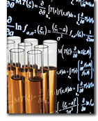 test tubes and formulas on blackboard image